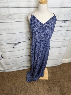 Blue Printed Spaghetti Strap Maxi Dress